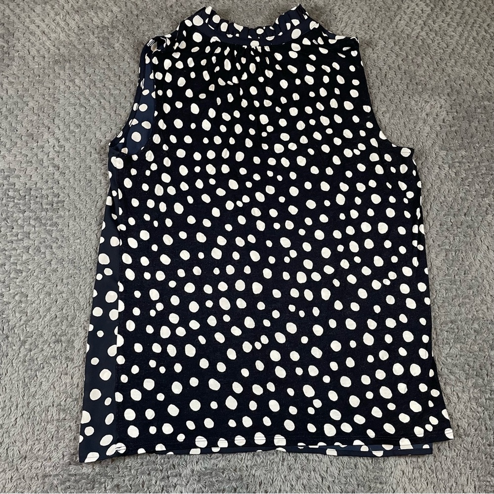 LOFT Women's Blue Polka-Dot Sleeveless Blouse Size Small Office Preppy - Picture 4 of 7